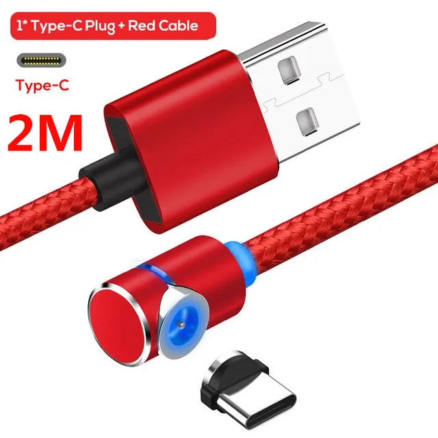 Магнитный круглый светодиодный кабель type C USB-C для samsung huawei P20 P10 P9 Xiaomi Mi4C 2 м, кабель для быстрой зарядки, зарядное устройство, вращение на 360 градусов - Тип штекера: 2M Red TypeC Cable