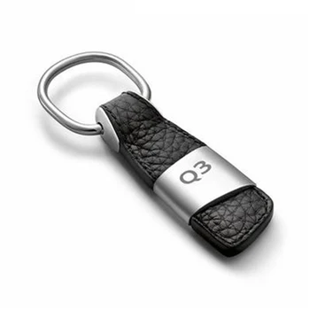 

1Pcs Black Leather Car Logo Keychain Key Ring Car Styling Accessories for Audi Q3 RS Quattro S line Sline Key Chain