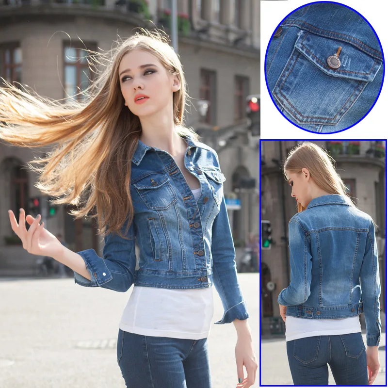2015 spring elastic waist jeans stretch denim jackets for women girls
