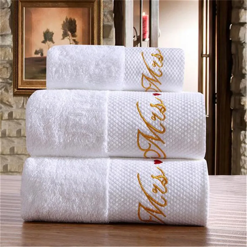 3pcs Hotel Luxury Embroidery White crown Bath Towel Set 100% Cotton Large Beach Towel Absorbent Quick-drying Bathroom Towel
