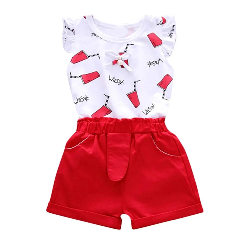 

kids Girl clothes Set 2019 Summer set 2PCS Toddler Kids Baby Girls Outfits Fly Sleeves T-shirt Tops+Short Pants Clothes Set