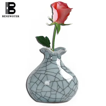 

BENEWOTER Longquan Creative Home Decor Mini Ceramic Ice Crack Celadon Porcelain Floral Flower Vase Hydroponic Ornament Vase