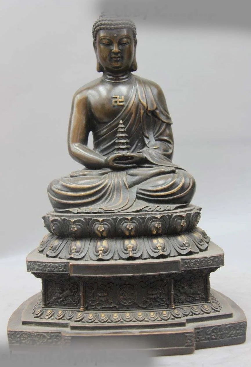 

China Buddhism Fane Bronze Copper Rulai Tathagata Amitabha Buddha Pagoda Statue