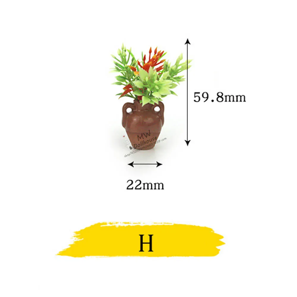 1/12 кукольный домик Миниатюрные аксессуары маленькое растение в горшке Моделирование Цветок модель игрушка украшение для кукольного домика - Цвет: H