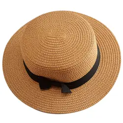 Женская летняя шляпа пляжная соломенная шляпа леди Femme путешествия бантом Панама шляпа плоская Женская