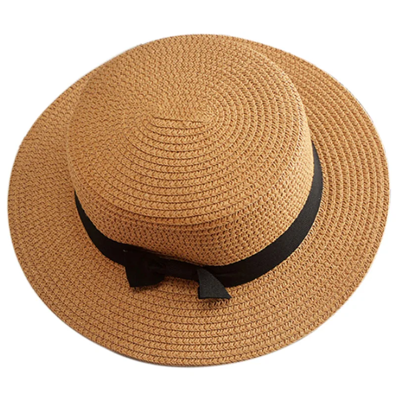 

Women Sun Hat Summer Beach Straw Hat Lady Femme Travel Bowknot Panama Hat Flat Female