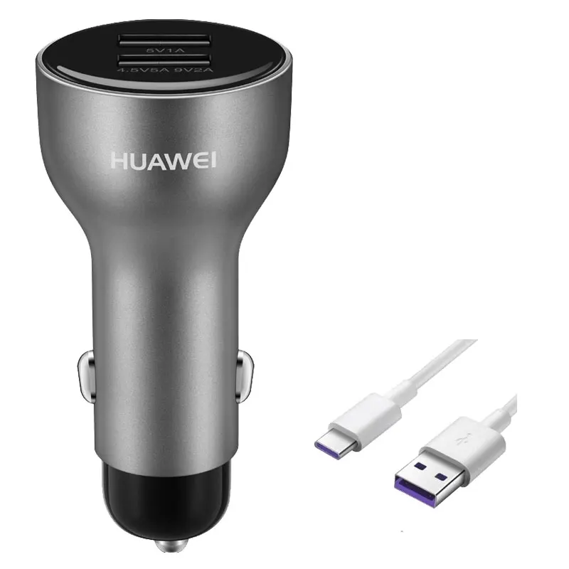 Оригинальное автомобильное зарядное устройство HUAWEI AP38 Supercharge 4,5 V 5A Max 22,5 W Dual USB с кабелем 5А type C - Тип штекера: Grey