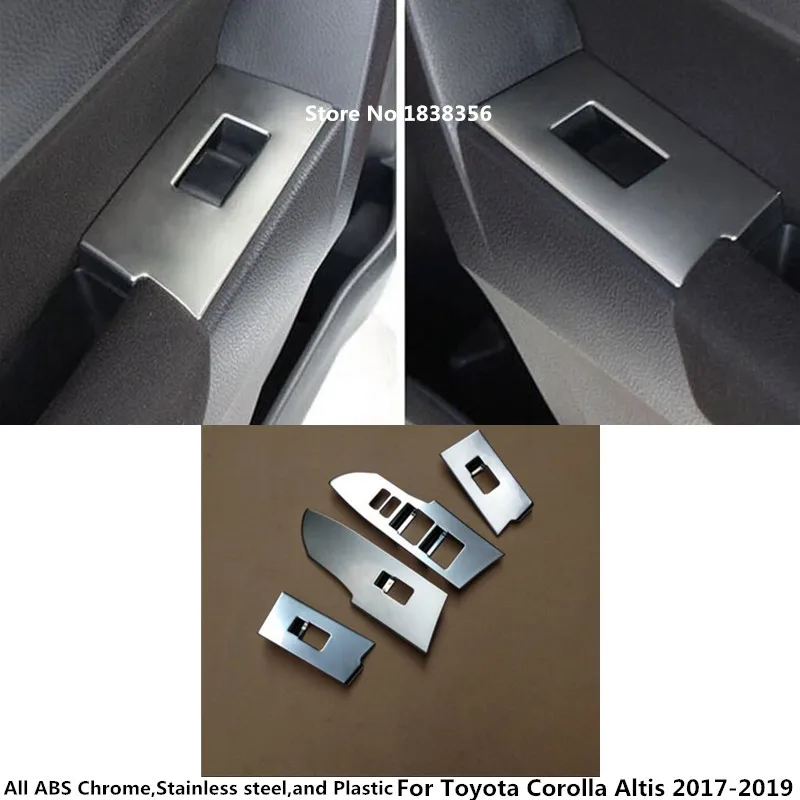 

For Toyota Corolla Altis 2017 2018 2019 car ABS chrome inner door Window glass panel Armrest Lift Switch Button trim frame 4pcs