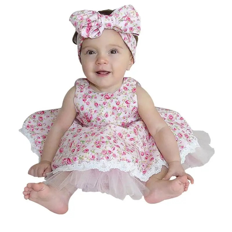 

Fashion Summer Baby Girls Dress Princess Sleeveless Party Dress For Toddler Girl First Brithday Floral Clothes