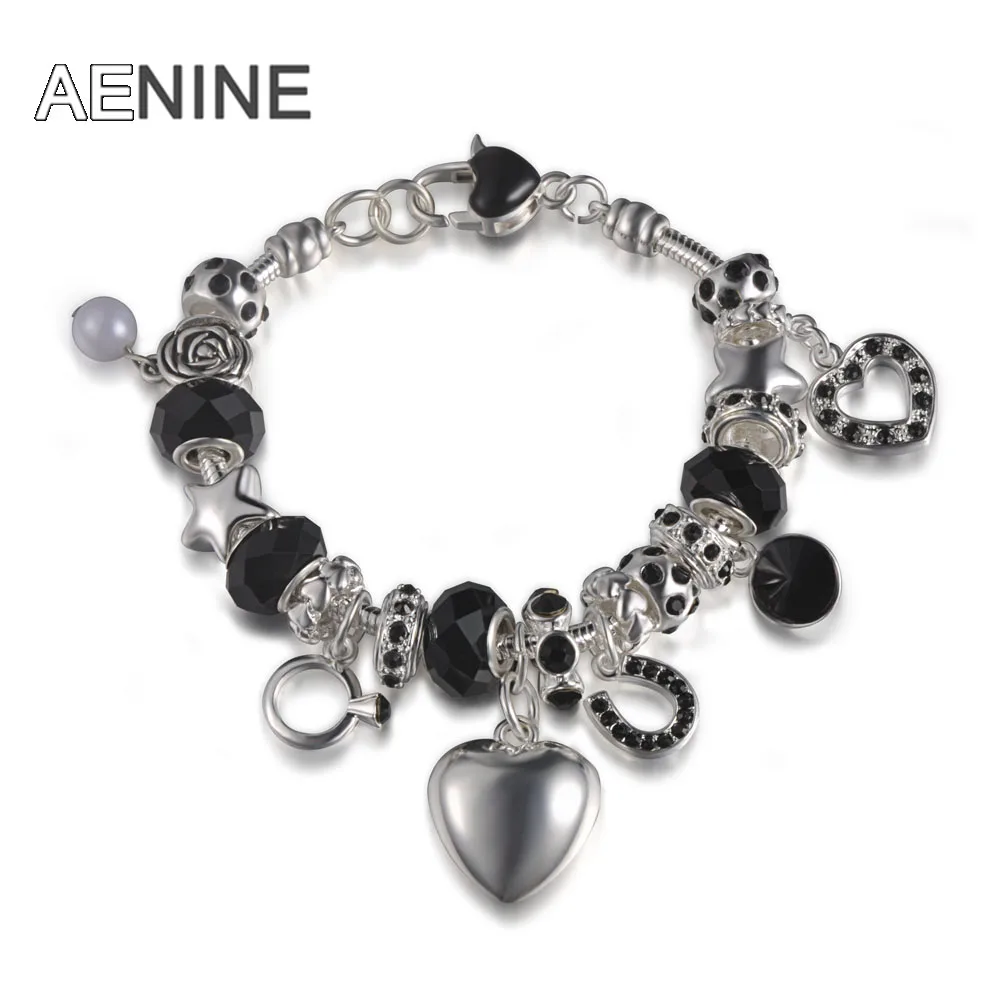 

AENINE TOP Sell European Charm Bracelet For Women With Heart & Horseshoe & Pearl Beads Murao Glass Beads Bracelets Jewelry