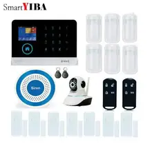 SmartYIBA Touch Keypad Wifi GSM GPRS Home Security Burglar Alarm Polish Russian Spanish Voice Wireless Strobe Siren IP Camera