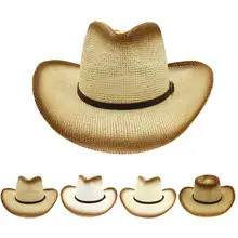Hot Sale! Fashion Beige Coffee Khaki White Straw Cowboy Hat Retro Summer Hat Men And Ladies Fancy Dress Sun Hat#4J12