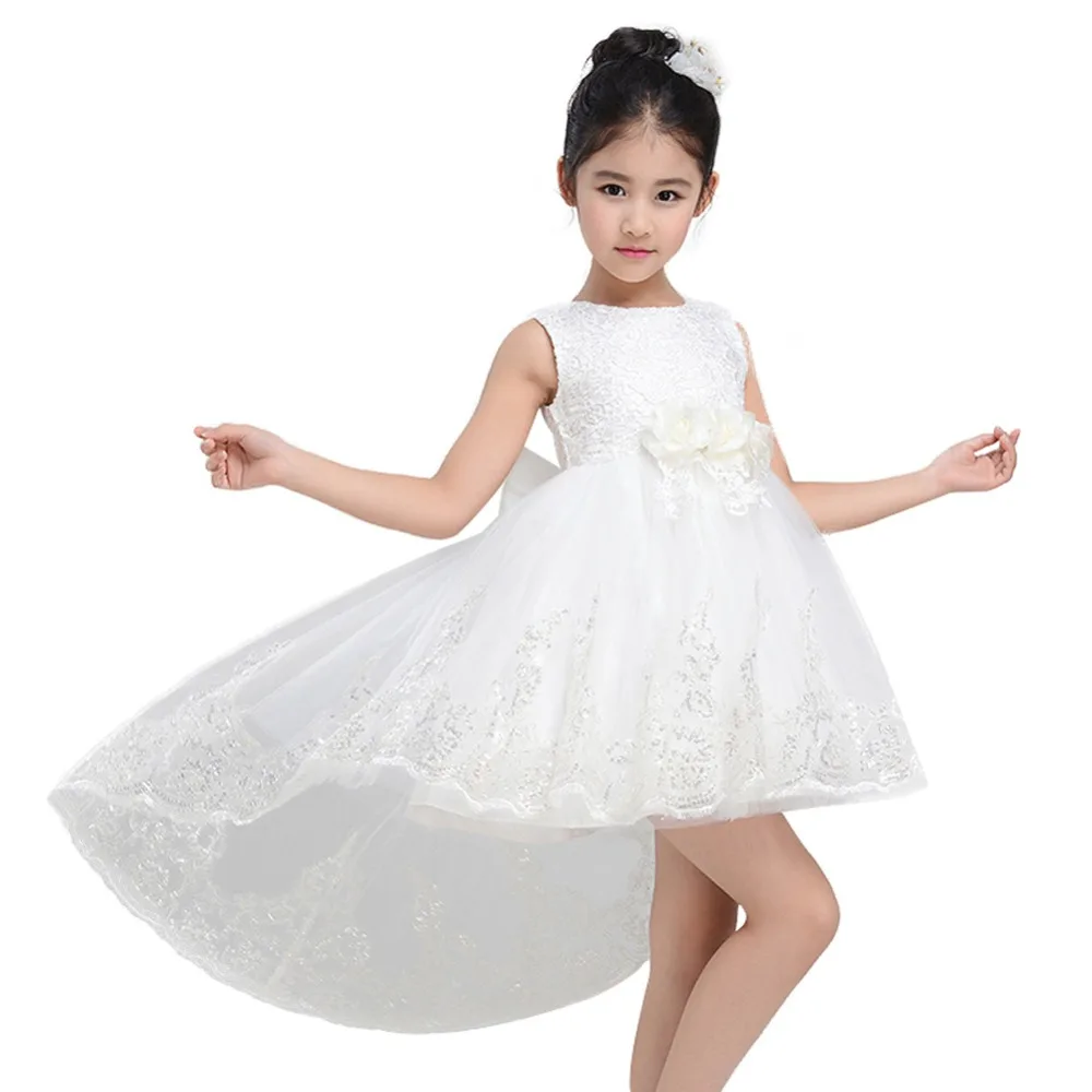 

Kids Girls Princess Floral Lace Big Bow Party Wedding Gown Flower Dress with Glove