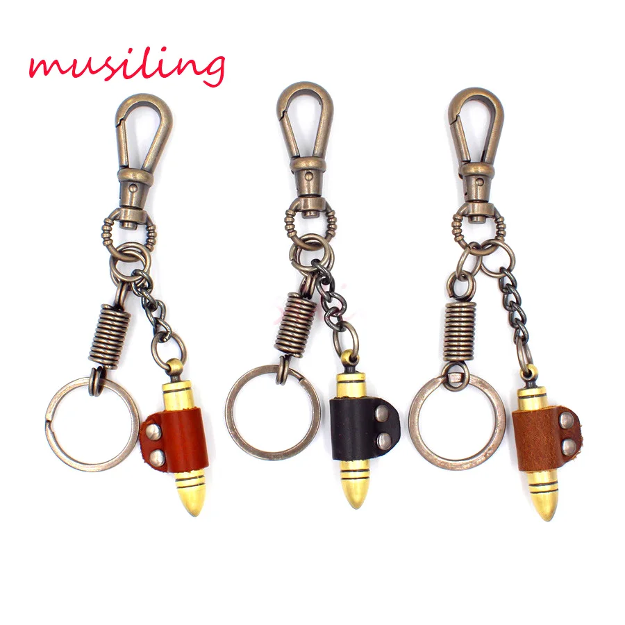 musiling Jewelry Retro Copper Alloy Bullet Leather Key Chain Accessories Punk European Style Key