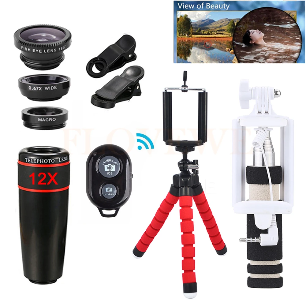 

2017 Universal Clips Phone lenses Kit 12X Telephoto Telescope Zoom Lentes Wide Angle Macro Fish eye Lens For iPhone 6 6s 7 Plus