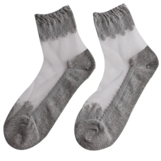 HENGSONG 1 пара женские спортивные носки кружевные голеностопные носки мягкие прозрачные хлопковые сетчатые трикотажные носки женские фитнес тренажерный зал Йога носки - Цвет: grey