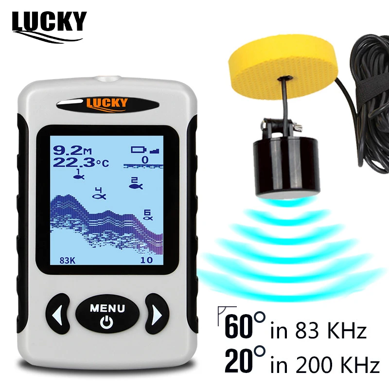 

LUCKY FF718D Portable Fish Finder Wired Dual Sonar Frequency 200KHz/83KHz 100M Detection Muti-language Fishfinder Sonar Fishing