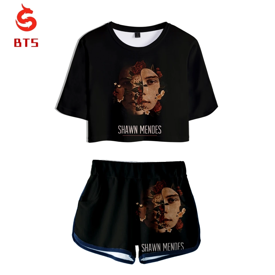 Женский комплект из двух предметов с 3D принтом Shawn Mendes album Illuminate короткая футболка