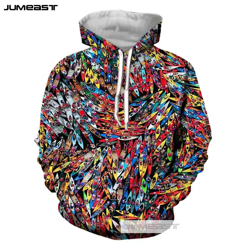 Jumeast 3D المطبوعة مخدر مجردة الرجال/النساء هوديس الأزياء الملونة الطواطم مقنعين البلوز طويلة الأكمام الرياضة السترة
