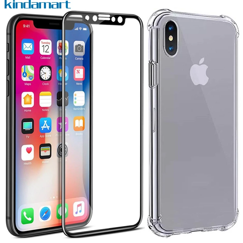 Full Protective Cover For iPhone X Case For iPhone X Tempered Glass