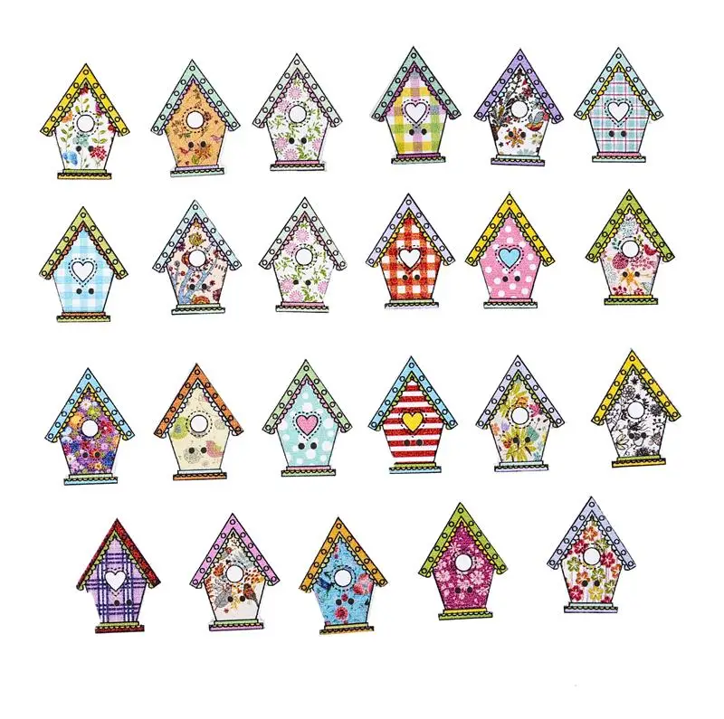 

50pcs 2 Holes House Shaped Wooden Buttons For Clothing DIY Mixed Color Sewing Accessories Decorative Button