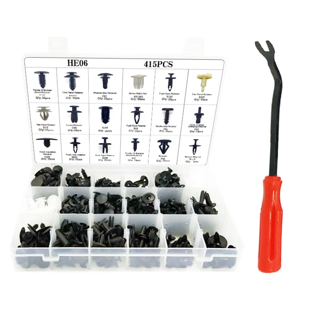 415pcs Car Clips Rivets Fastener Fender Bumper Push Pin Free Remover Tool Plastic | Автомобили и мотоциклы