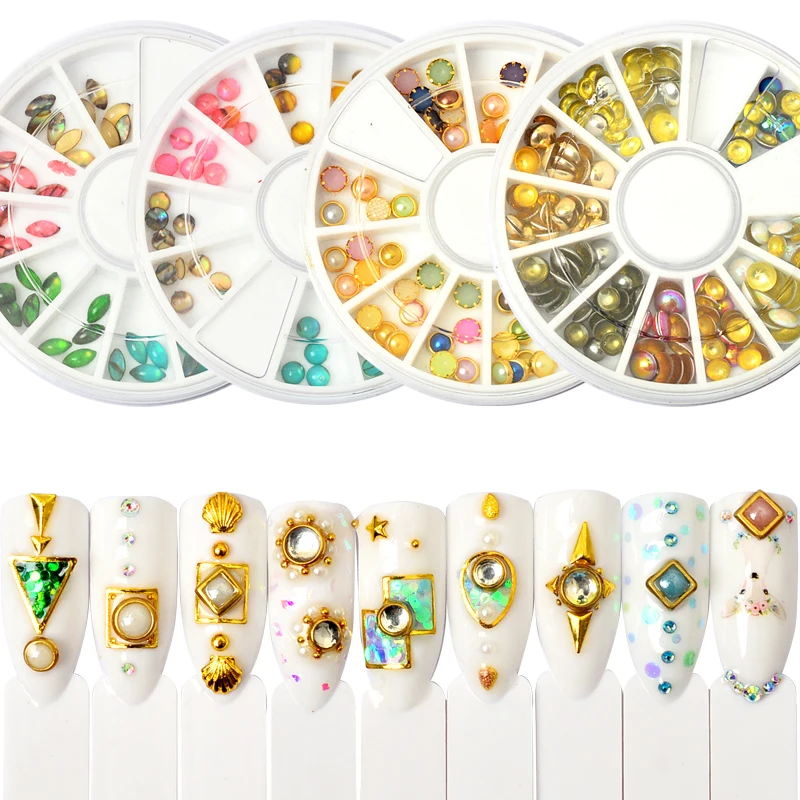 

YWK 29 Patterns Colorful Nail Rhinestone Studs Chameleon Round Flat Bottom For Manicure DIY Tips Nail Art Decoration in Wheel