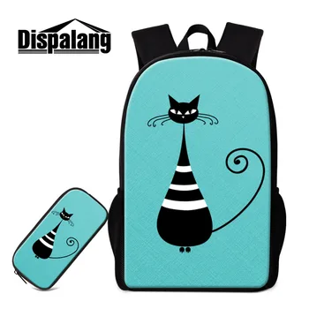 

Dispalang Green Backpack Women Men School Backpack With Pencil Case Cat Animal Print 2pcs Set School Bag Kids Schoolbag mochila