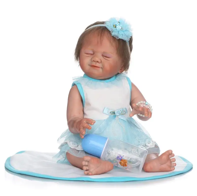 

girl blue dress bebe gift reborn bonecas new full silicone reborn baby dolls 50cm sleeping newborn