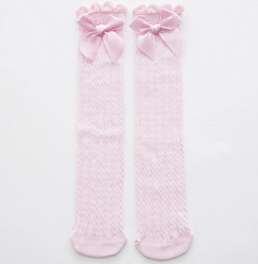 Дышащие хлопковые носки до колена для маленьких принцесс, носки для малышей, милые летние носки с бантом для девочек - Цвет: 38cm
