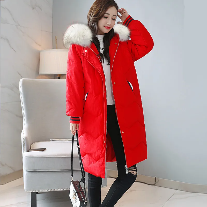 red beige fur Tcyeek/женские зимние пуховики на утином пуху, длинное пуховое пальто, женская теплая Толстая теплая парка с капюшоном из натурального меха, верхняя одежда, пальто большого размера LWL1115 - Цвет: red beige fur