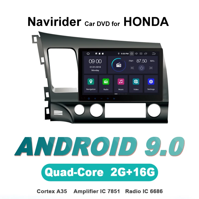 

Navirider OS 9.0 Car Android Player For HONDA CIVIC 2006-2011 stereo radio gps navigation BT TDA7851 Amplifier sound System