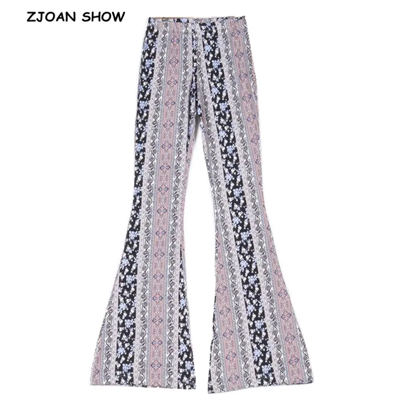 2019 Ethnic Geometric Print Flare Pants Pink Sexy Women Bohemian Tribal African Hippie Pants Bell Leggings Bottom Long Trousers men s ancient egypt eye of horus god 3d print hoodie pants set women casual egyptian tribal clothes hoodie trousers suits