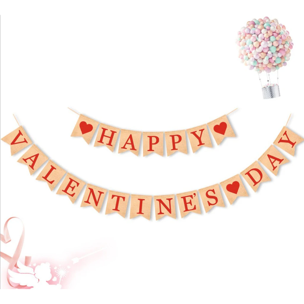 

Happy Valentines Day Vintage Burlap Bunting Banner Jute Garland Party Decoration