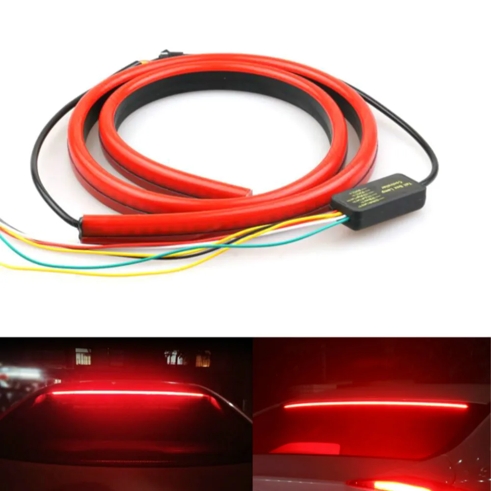 

JURUS Unverisal 100CM Red Led Flowing Lights Car Additional Brake Light Flexible LED High Mount Stop Light With Turn Signal DRL