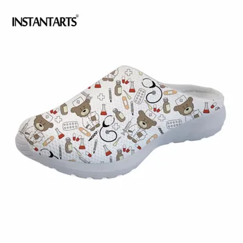 

INSTANTARTS Funny 3D Printing Girl Summer Slip On Sandals Cute Cartoon Nurse Bear Design Woman's Shoes Lightweight Beach Slipper