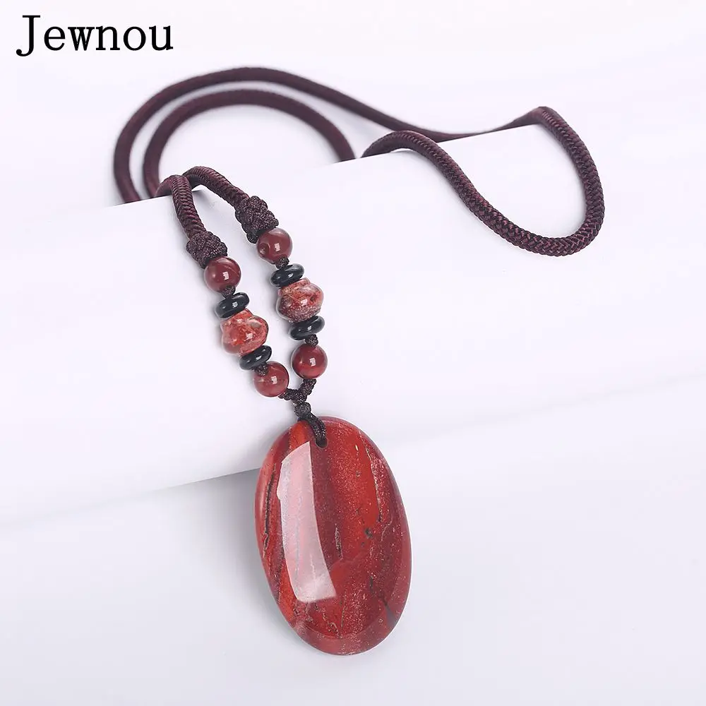 

Jewnou Jasper Necklace Temperament Woman Braided Rope Chain Crystal Bead Women Romantic Men Casual Jewelry Gift Joyeria Reiki