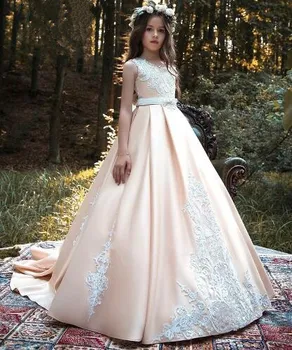 

New Pink Girls Pageant Gown Lace Ball Gown Flower Girls Dresses for Wedding Communion Gown Size 2-16Y