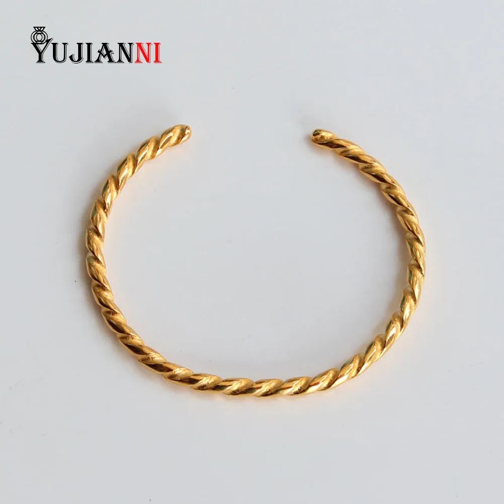 

Golden Plated Twist Bangle Bracelet 925 Silver Jewelry Fit European Brand DIY Beads Not Include Charms