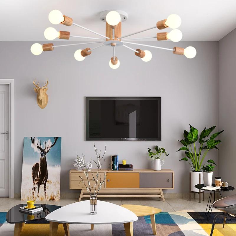 

Nordic Log Suction ceiling lights Living Room Dining Room Bedroom Multi-headed Lamp Ikea Simple White Children's Lamp
