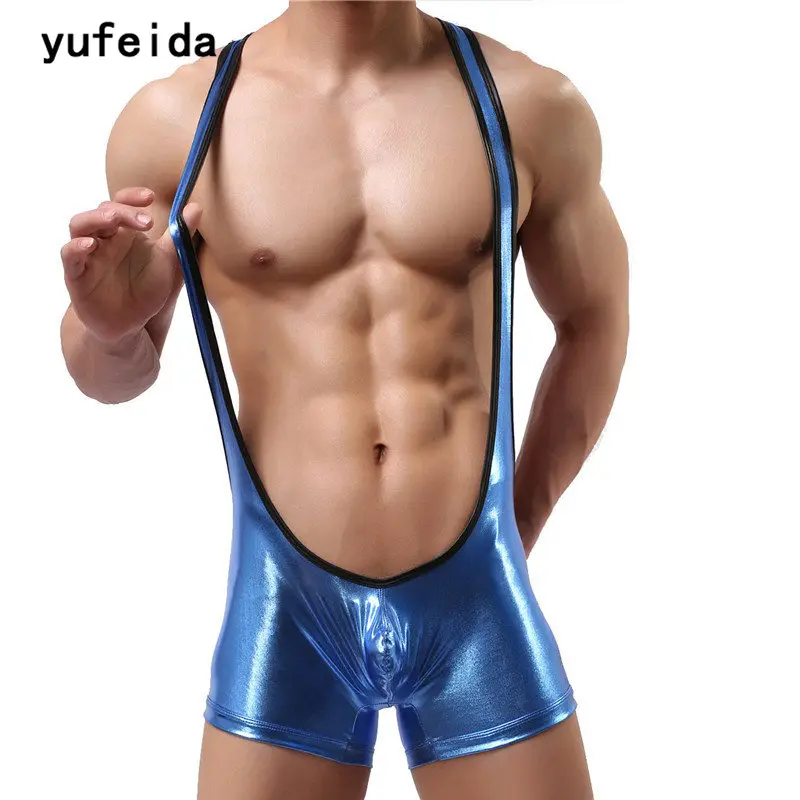 YUFEIDA Sexy Tuta Uomini Corsetto Per Gli Uomini Erotico Biancheria Intima Gay Body PU Tuta Wrestling Singoletto Brace Mutande Costume