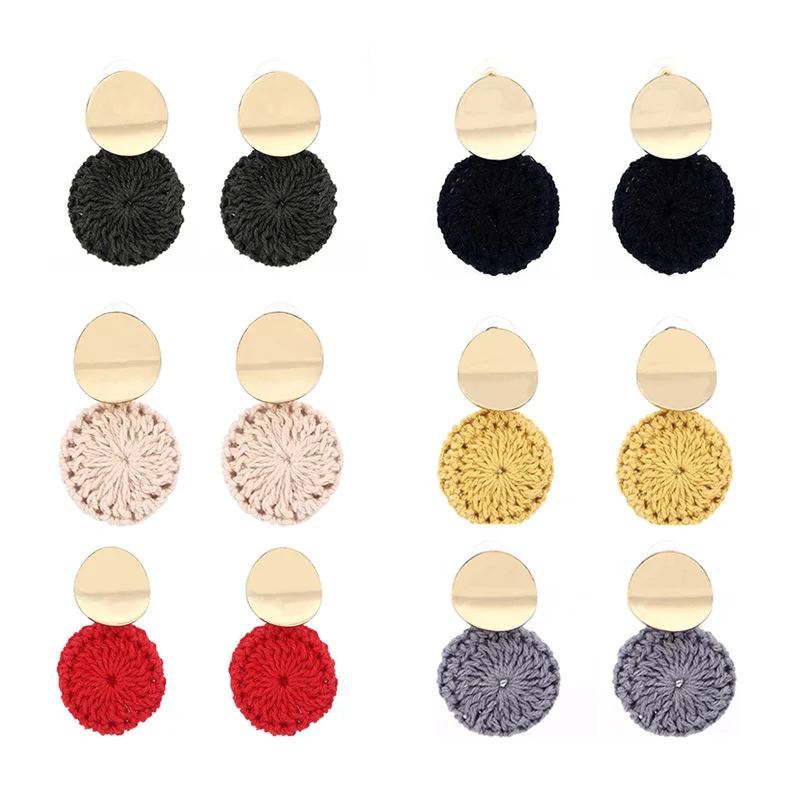 

Crazy Feng Vintage Handmade Knitting Pendientes For Women Moda Metal Round Beads Dangles Minimalist Drop Earring Jewelry Brincos