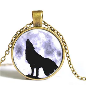 Moon Star Necklace Time Gem Wolf Totem Series Short Men's Jewelry Glass Cabochon Necklace Pendant
