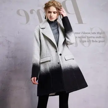 

Winter elegant vitage style coats female long sleeve turn-down collar Gradient wool jackets fashion outerwear gx1571