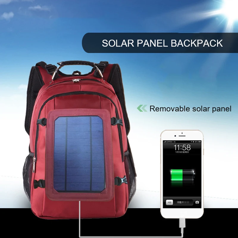 

Oxford Cloth Men's Solar Charging Travel Bag Large Capacity Outdoor Backpack Detachable Solar Energy Charging Mountaineering Bag