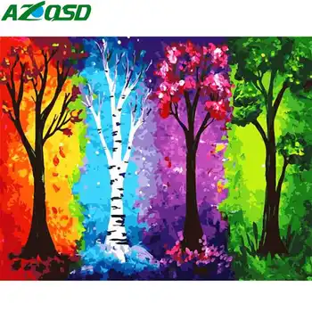 

AZQSD Diamond Mosaic Colorful Tree Rhinestones Pictures 5d Diamond Painting Full Drill Square Scenic Handmade Wall Decor