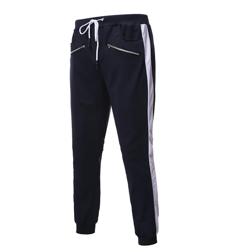 2019 Men's zipper solid color jogging pants casual pocket sports cargo pants outdoor sports harem pants men Quick drying 40J6 (22)