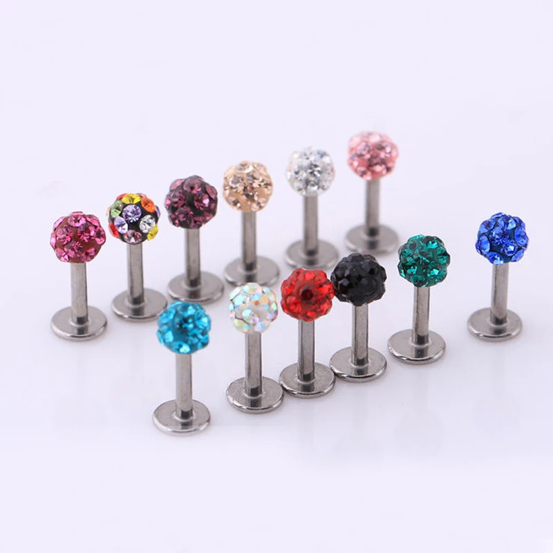 

Sale Fashion Stainless Steel Crystal Ball 11 Colors Lip Ear Studs Women Men Colorful Body Piercing Jewelry