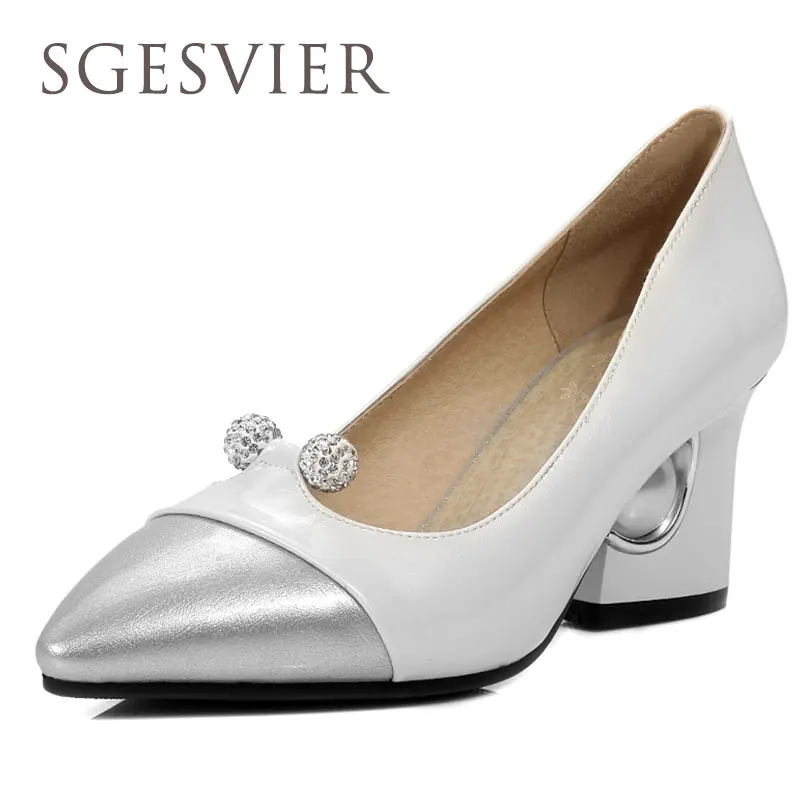 

spring 2017 Sgesvier new arrival concise style Women pumps mixed colors crystal pearl square and high heel women shoes sc532