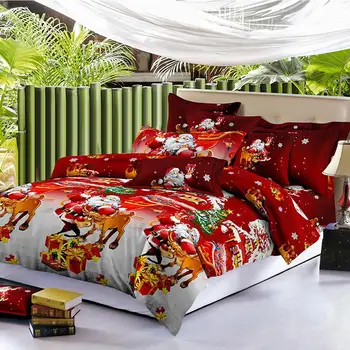 

4pcs Bedding Set Christmas Cartoon Santa Claus King Queen Duvet Cover Bed Sheets Cover Pillowcase Soft Bedclothes Home Decor D35